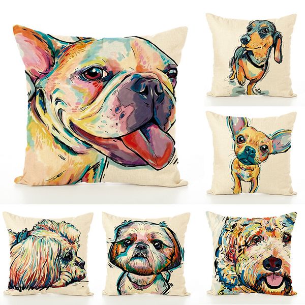 14 Styles Painted Pillow Case Dog Cushion Cover Square Pillowcase
