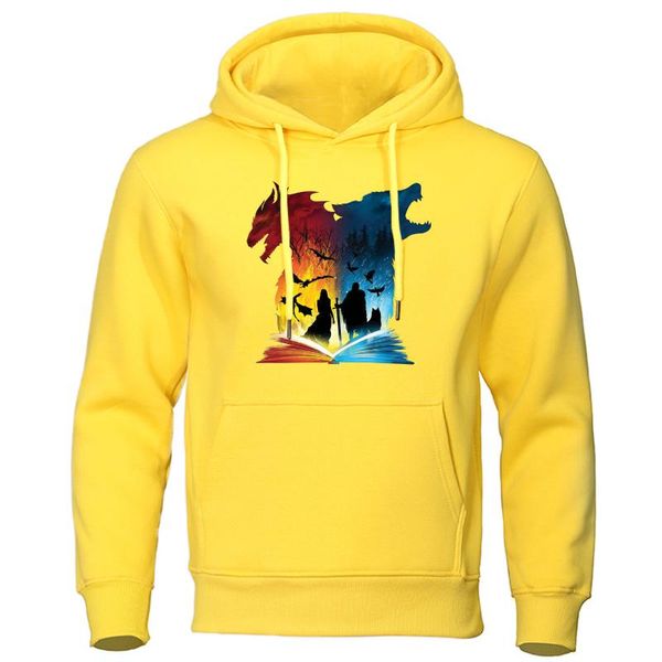 

2020 autumn fleece streetwear men fashion hoody pullover book of fire and ice printed hoodies mens sweatshirt, Black