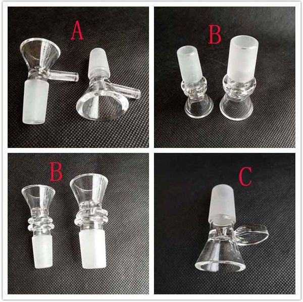 Dicker runder Trichter Glasschüssel Shisha Kräuter-Trockenölbrenner mit Griff 3 Typen 14mm 18mm männlich für Rauchwerkzeuge Zubehör Glasbongs Blase