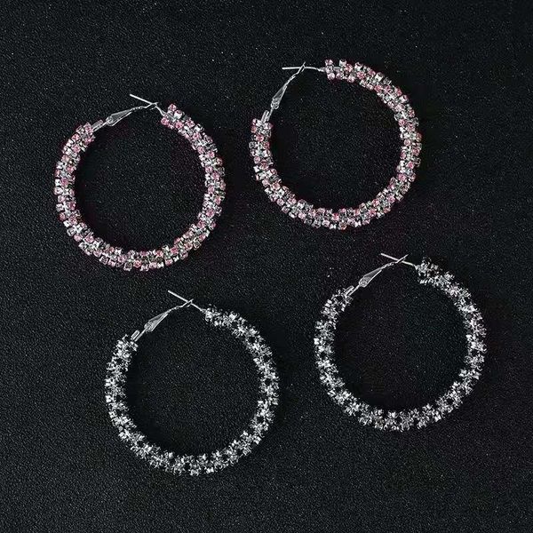 

55mm iced out hoop earrings for women luxury designer colorful bling diamond hoops circle huggie earrings black white gold jewelry gift, Golden;silver