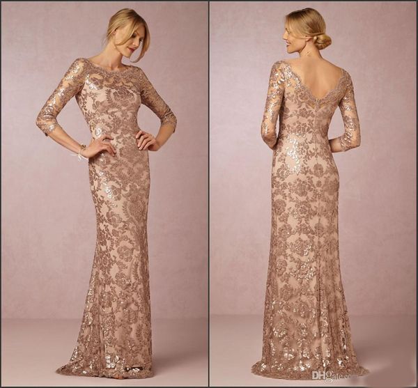 

half sleeve rose gold mother of the bride dresses bateau neck vintage lace sweep train formal evening party wear, Black;red