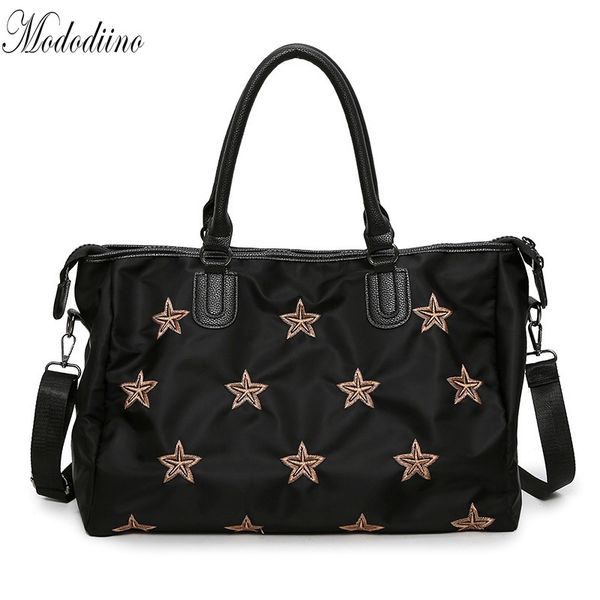 

mododiino embroidery duffel bag nylon waterproof travel bag women crossbody stars handle traveling luggage bags dnv1304