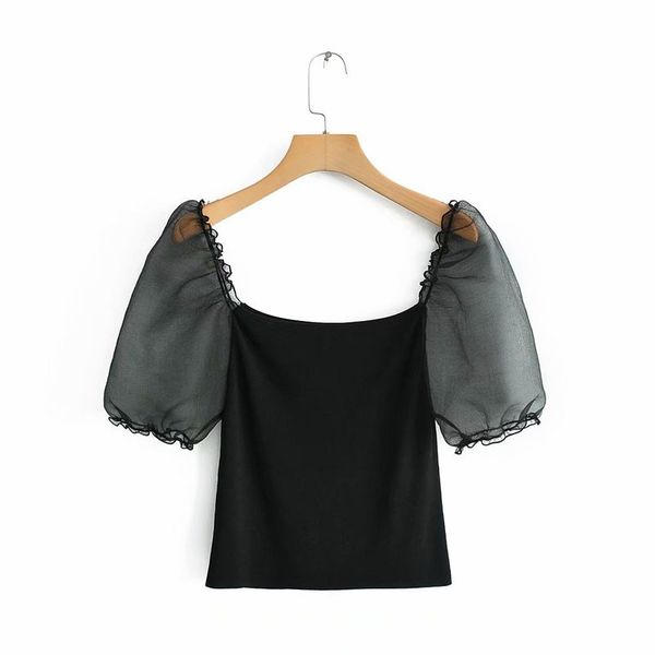 

fashion women xq9-35-9517 european and american fashion bitter fleabane bitter fleabane sleeve blouse, White
