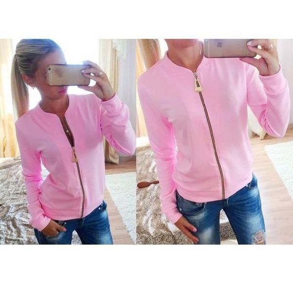 

woman jacket spring and autumn 2016 solid long sleeve new fashion women jacket zipper women clothes coat, Black;brown