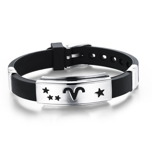 

twelve constellations birthday bracelet retro classic titanium steel neutral men women bracelet adjustable jewelry gift, Black
