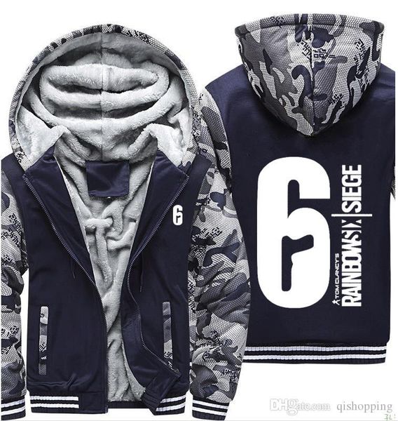 

rainbow six hoodie camouflage coat cardigan coat winter thicken fleece cotton coat cashmere hoodie zipper jacket warm sweatshirt us eu size, Blue;black
