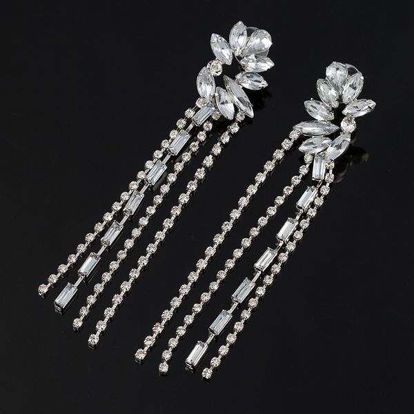

korean earrings exaggeration rhinestone tassels eardrop earrings ornaments, Golden
