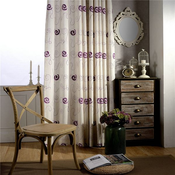 2019 European Cotton Linen Embroidery Blackout Curtains For Living