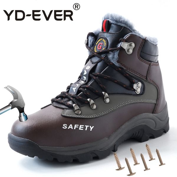 

yd-ever большой размер мужчины безопасность обувь кожа сталь toe рабочая обувь мужчины зима теплый безопасности сапоги износостойкой рабочую, Black