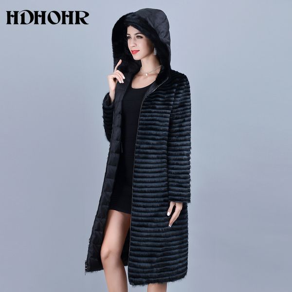 

hdhohr 2019 real fur coat women natural coats with 100% good down double side wear warm lady fur jacket, Black