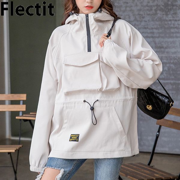 

flectit cute hooded windbreaker jacket for women anorak jacket hoodie coats female outdoor clothing *, Black;brown