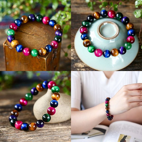 

естественный цвет tigereye браслет красный синий и зеленый три цвета коллокации tigereye украшения женщина фонд ручной строки, Black