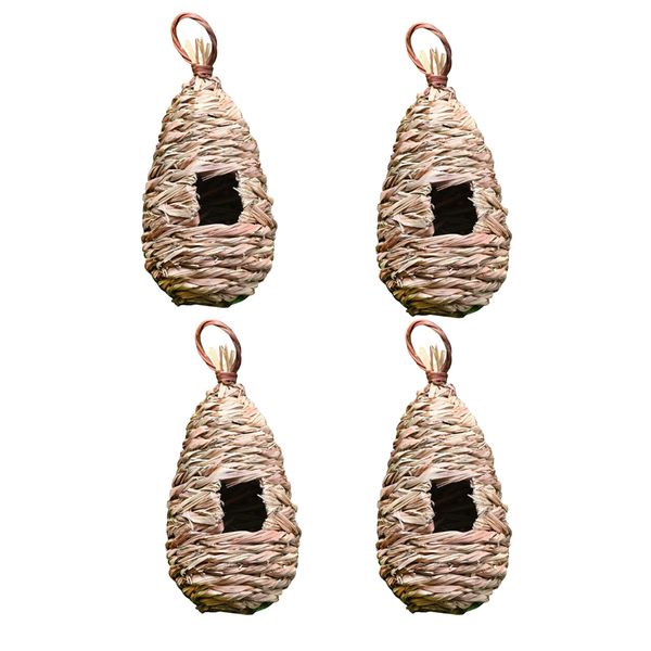 

set of 4 birdhouse for outside hanging, grass hand woven bird nest, natural bird hut for outdoor