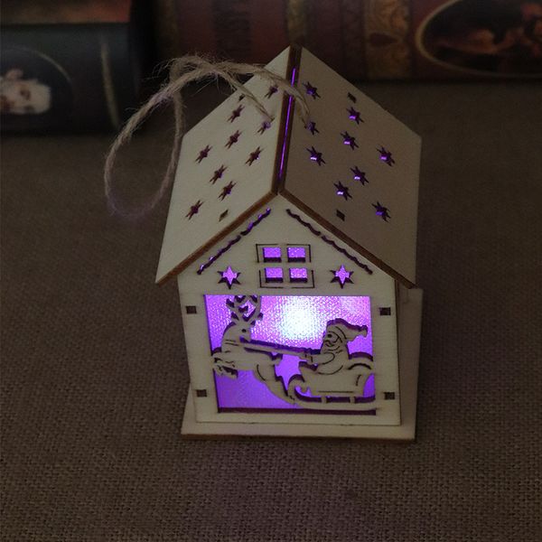 

dropshipping led wood santa clause house christmas tree ornaments lamp cabin pendant xmas gift decor for home mdp66