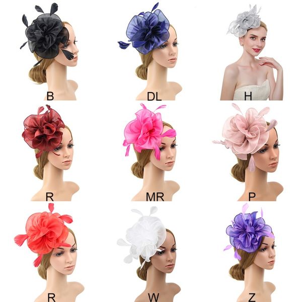 

lady wedding fascinators hat with big flower feather net yarn headband party beautiful and attractive headwear accessories
