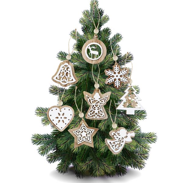 

2pcs старинные рождественские деревянные подвески украшения diy wood crafts xmas tree ornaments christmas party украшения дети подарков