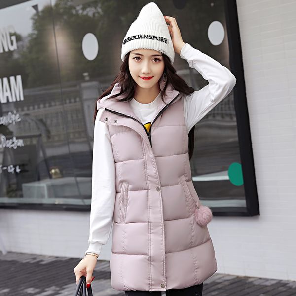 

kuyomens women winter vest waistcoat hooded warm long vest female sleeveless jacket black green gray pink women's, Black;white