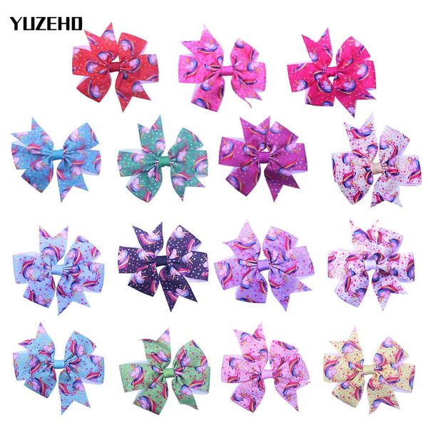 

120pcs/lot kids unicorn print grosgrain hair bows clips girls mini ribbon bows hairpin multicolor hair accessories, Slivery;white