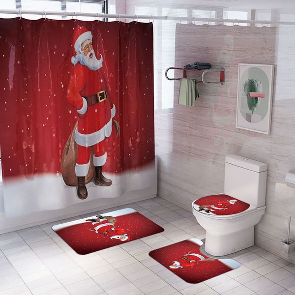 

bathroom sets 4pcss sea non slip toilet polyester cover mat set bathroom shower curtain christmas decoration 2019 new sale