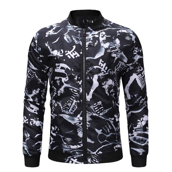 

mens jackets and coats 2020 men's fashion print stand-up collar side seam pocket hip hop loose-fitting men's jacket, Black;brown