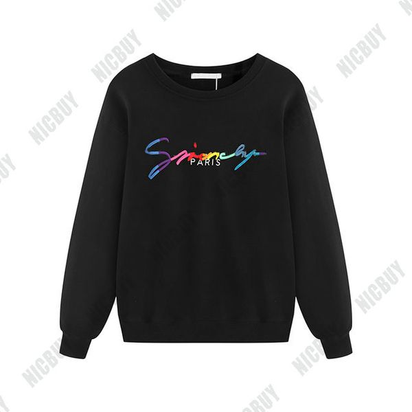 

fashion designer mens brand clothing embroidery rainbow letter paris print hoodies pullover cotton casual round neck tag hoody sweatshirt, Black
