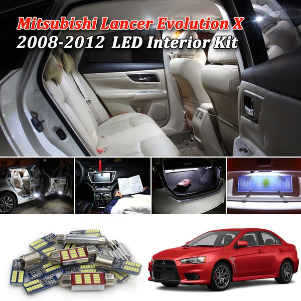 12V Red Interior LED Light Package 6 Pieces Kit Fit Mitsubishi Lancer Evo X