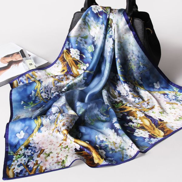 

100% pure silk square шейный женщина цветочный печати малого real шелкового шарф бандан дама природный платок kerchief
