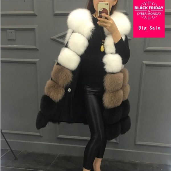 

winter fashion women's faux fur vest coat fake fur patchwork waistcoat female sleeveless mixed colors slim coat l1252, Black