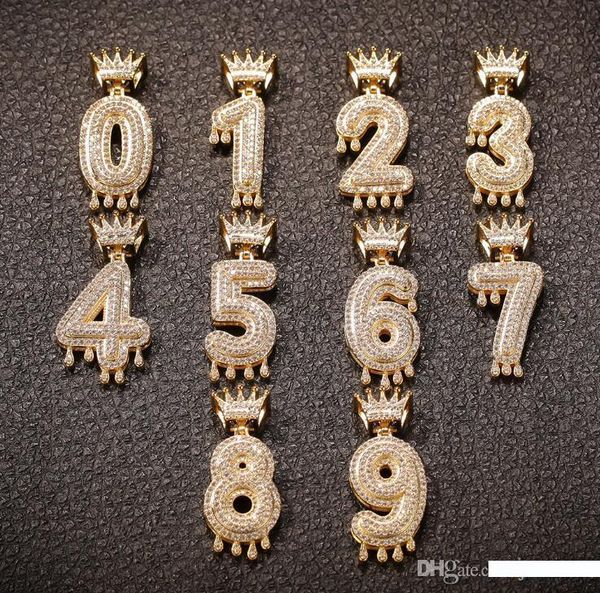 

crown digital droplet zircon pendant personalized alphanumeric custom hip hop pendant necklace 0-92019 new ing, Golden