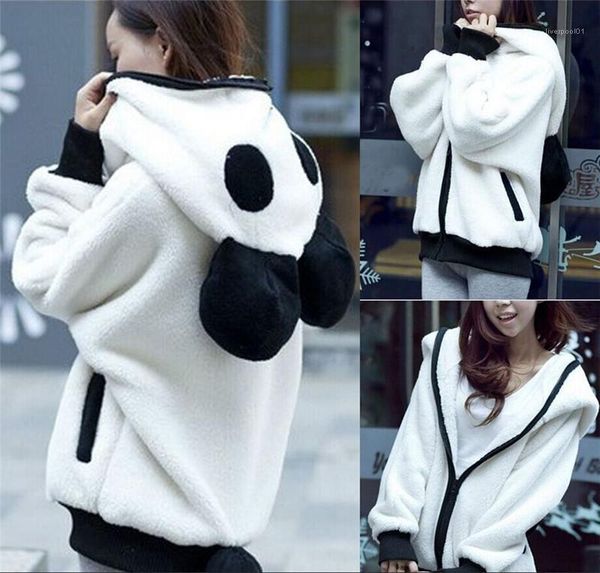

designer coat fashion autumn winter hooded ladies jackets casual loose long sleeve female outerwear women panda panelled, Black;brown
