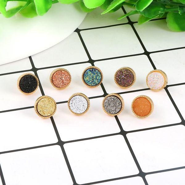 

charm earrings of women's crystal diamond studs hypoallergenic geometric shiny quartz ring men's boys fashion jewelry, Golden