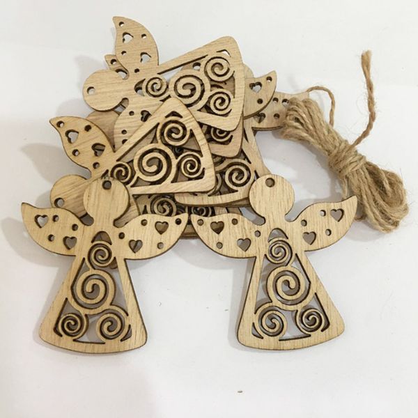 

10pcs vintage christmas wooden pendants ornaments diy wood crafts xmas tree ornaments christmas party decorations kids gift