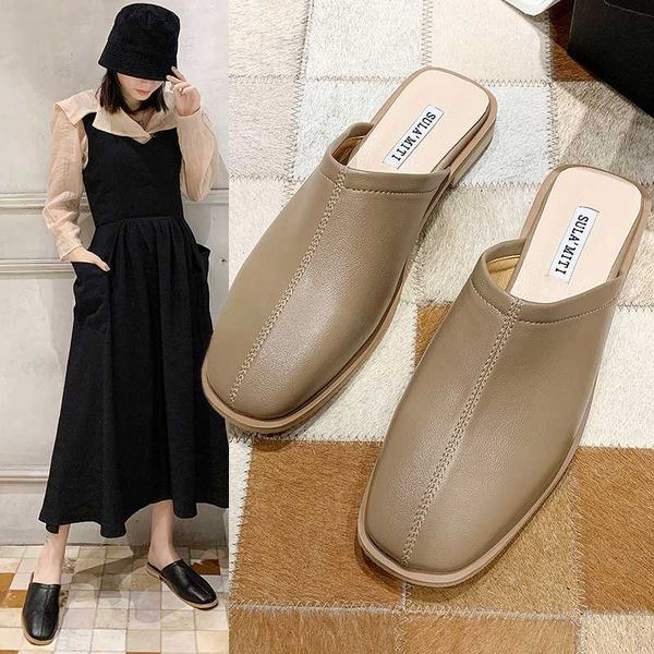 

mules for women 2020 cover toe low shoes woman's slippers shallow loafers square heel slides fashion new block pu hoof, Black