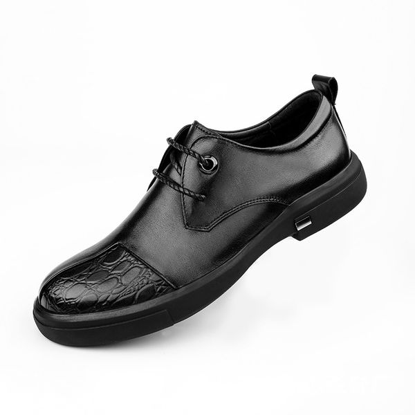 

genuine leather shoes men lace-up business mens shoes dress casual cowhide soft bottom autumn winter, Black