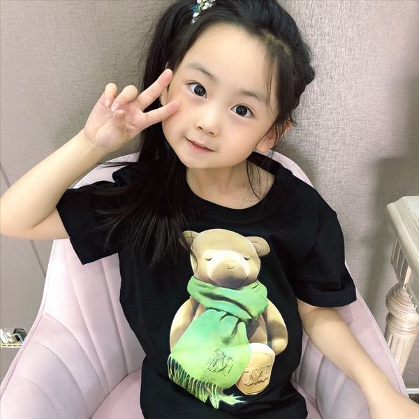 

20203d bear series cotton parent-child short sleeve 20203d scarf bear series t-shirt scarf -shirt cotton parent-child short sleeve t, White
