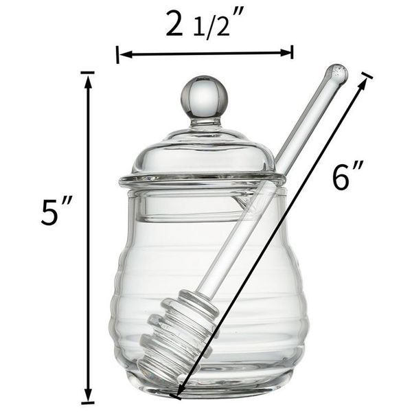

transparent glass honey jar with lid honey jar with dipper, clear, 9 ounces