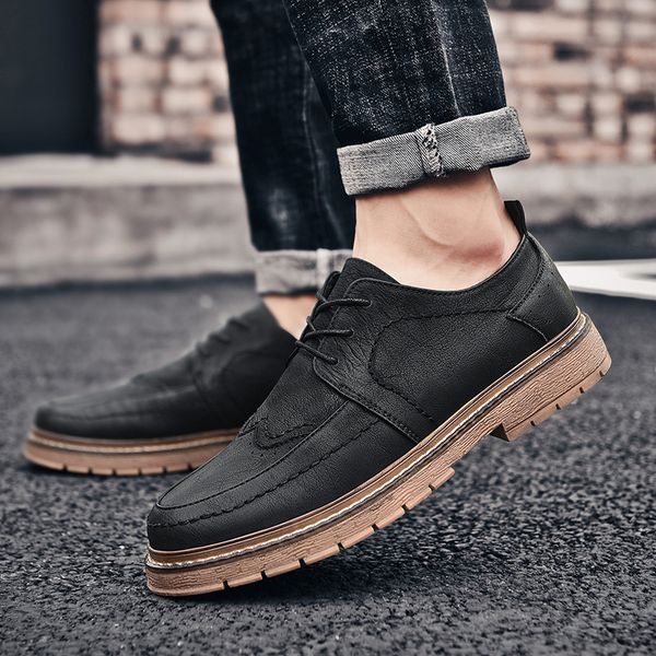 

casual work leather shoes men's autumn bullock varved marriage leather shoes man star celebrity style black and white