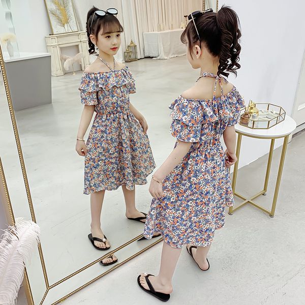 

2020 new summer dress kids girls dress children new western style red polka dot chiffon princess, Red;yellow