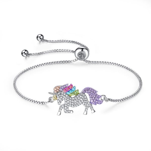 

fashion colorful unicorn cz bracelet for women adjustable jewelry horse cubic zirconia wedding bracelet gifts, Black