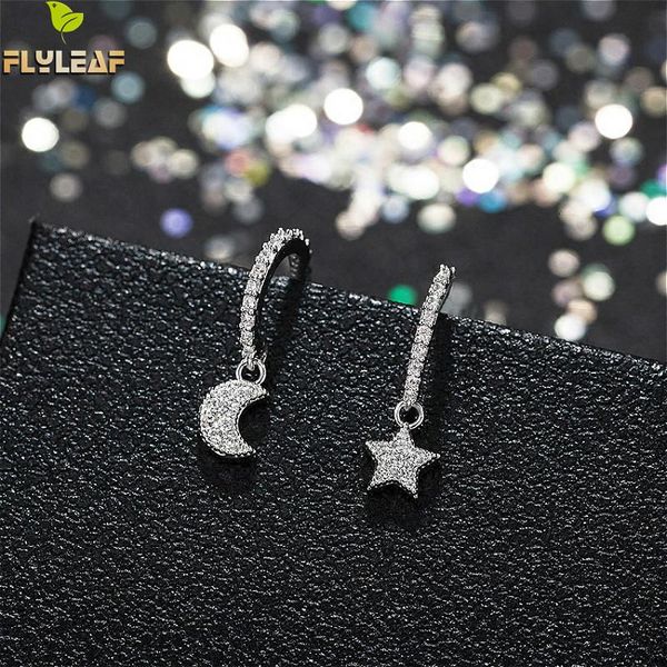 

flyleaf full zircon star moon dangle earrings for women 2018 new trend 925 sterling silver fashion jewelry drop shipping