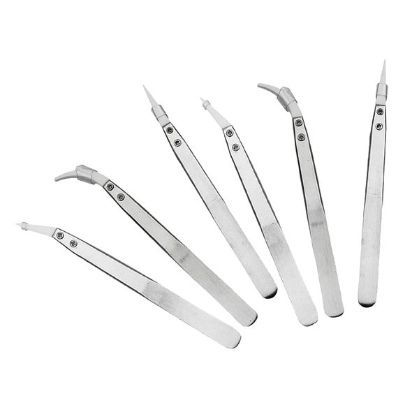 

6pcs ceramic pointed tip tweezers with stainless steel handle resistant