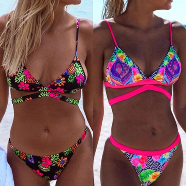 

women's swimwear arrival women padded bra fluorescent print bikini set attractive and stylish swimsuit perfect for swimming, White;black