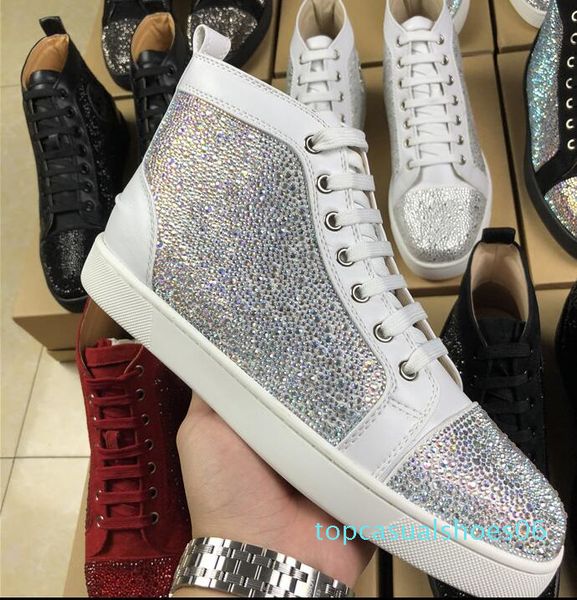 

2018 new size:35-47 special offer suede & black rhinestone strass red bottom men flat red sole shoes high-sneaker lace-up casual tt06