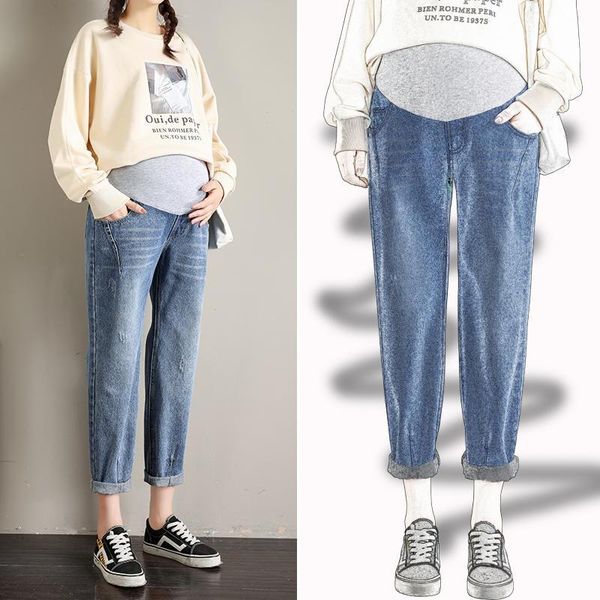 

2020 новй аѬоваѬ дл беѬеменн джин дл беѬеменн одежда пђие алии denim pan, White