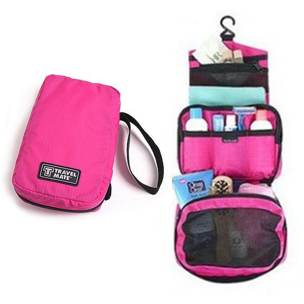 

portable travel makeup hanging toiletry bag with metal hook cosmetics durable and lightweight storage casual, bag