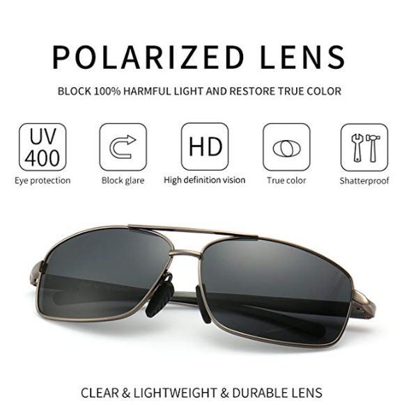 

men's ultra lightweight rectangular polarized sunglasses uv400 protection two-color plating box sunglasses metal high-end fashion glass