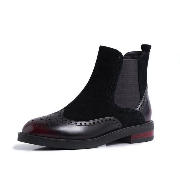 

vintage boots winter women new round toe boots genuine leather fashion casual low heels boots, Black