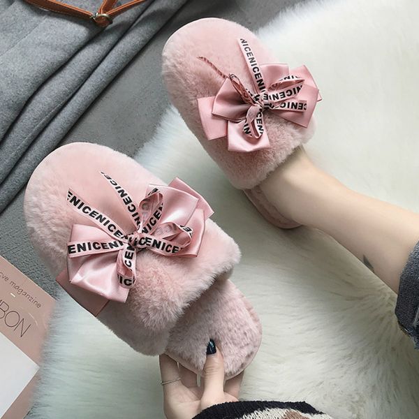 

cozy women home slippers winter warm shoes woman slip on flats slides female faux fur slippers women shoes closed toe mx200425, Black