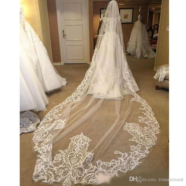 

new arrival ivory wedding veils three meters long with lace applique edge one layer cathedral length custom made bridal veil, Black