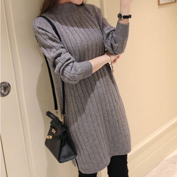 

female high split knitting pullover autumn winter long sleeve sweater women pull femme streetwear soft jumper, White;black